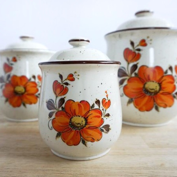 Vintage Ceramic Flower Canisters Set of Three